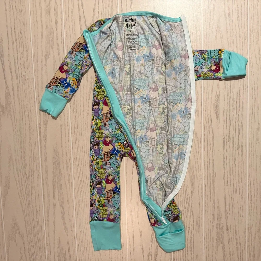 Little Britches Boutique Bamboo Zippy Pajamas Monsters Inc 2 Way Zip Unisex 2T‎